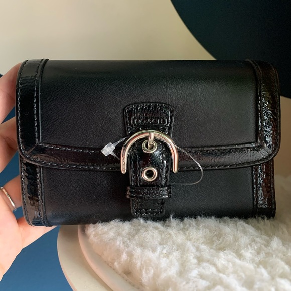 Coach Handbags - Coach compact wallet buckle snap black leather
